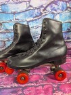 Roller Derby Vintage Black Leather Quad Roller Skates Men Sz 11 Red Wheels 382
