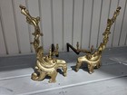 Vintage French Louis Xv Rococo Style Gold Gilt Brass Fireplace Andirons Chenets