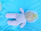 Eden Girl Baby Doll Plush Pink Terry Cloth Blonde Hair Blue Eyes Bonnet Vintage
