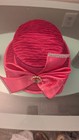 Women   s Pink Satin Church dress Formal Hat W  Bow And Rhinestone Trim