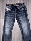 Mens Rock Revival Jeans  ander  Leather Inserts Thick Stitch Slim Straight Sz32