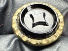 Antique Black Glass Buttons Brass Rim Star Design 11mm Pair Victorian