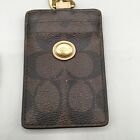 Coach Lanyard 3 Card Holder Leather Brown Pebbled