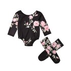 Newborn Infant Baby Girl Long Sleeve Floral Romper Bodysuit long Socks Outfits