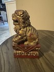 Vintage Chinese Carved Wood Foo Dog Statue - 8  Tall - With Wall Stand