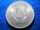 1953 Mexico Silver Five Pesos - Hidalgo  grande  - Bright Uncirculated