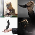 2pc Black Tactical Karambit Fixed Blade Neck Knife Hunting Survival Full Tang