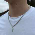 Men Stainless Steel Cross Pendant Necklace Hip Hop Simple Chain Silvery Gift New