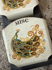 Vintage Whimsy Peacock Tin Metal   Vinyl Wall Pocket  Bill Letter Mail Holder