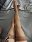 Vtg Silky Nylons Tan Lace Top Garter Thigh Highs Stockings Small Nip