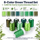 8 Shades 550yds Each 40wt Polyester Embroidery Thread Green Set