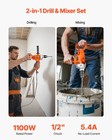 Vevor Drill Mixer 1100w 0-850rpm Corded Electric Drill Mixer Set Concrete Mixers