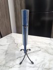 Fused Modern Art Glass Vase Metal Stand Cobalt Blue   Clear 9 75    Unique Unusual