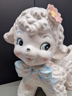 Vtg Napco Nursery Baby Lamb Planter Ceramic Pink Flower Toes Blue Bow C-7057 Euc