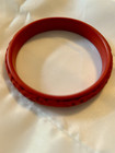 Antique Old Chinese Cinnabar Red Lacquer Carved Flowers Bangle Bracelet 8in