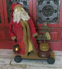 Primitive Santa Claus Doll On Cart Nesting Pantry Boxes Lighted Lantern Tree 26 