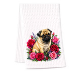 Pug Kitchen Towel Dog 16x24 Lover Gift Floral Rose Farmhouse Kitchen Decor