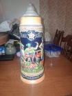 Collectible German Beer Stein Traditional Tyrolean Life Scene With A Pewter Lid