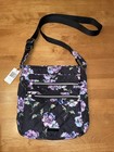Vera Bradley Triple Zip Hipster Floating Plum Pansies Nwt Black Purple Blue