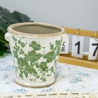 Vintage Ceramic Flower Pot With Drainage Holes And Handle ice Crack Country R   