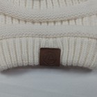 Women   s Ivory Knit Acrylic Beanie Hat Solid Logo Patch One Size Fall Winter 0143