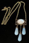 Vintage Necklace Chandelier Etruscan Style Pendant W Antique Opalite Czech Glass