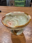 Vintage Natural Multicolor Green Brown Marbled  Agate Onyx Bowl 5 1 2 - Footed