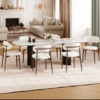 Dining Chairs Set Of 4 Linen Upholstered Kitchen Chairs Walnut Metal Legs Beige