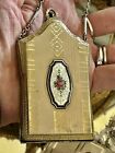 Vintage Marathon Guilloche Rose Enamel Powder  Rouge Chain Compact Purse Case