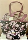 New - Beautiful 3pc  Ellen Tracy Floral Travel Make-up Bag Set