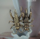 Pair Of Vintage Solid Brass Cricket Insect Statues Sculptures For Garden Decor