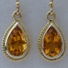Vibrant 9ct Solid Gold Vintage Insp Natural Citrine Drop Earrings E12