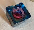 Vintage  Heavy Art Glass Ashtray Bowl Blue Purple Rare 5  Square
