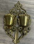 Ornate Antique Cast Brass Matchstick Holder Corn Striker Double Urn Wall Hanging
