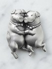 Vintage Jj Jonette Jewelry Dancing Pigs Pewter Brooch Pin