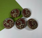 Vintage Antique Sewing Buttons Raised Floral Metal Over Plastic Inlay Flowers 5