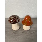 Vintage Mushroom Ceramic Salt   Pepper Shaker Set Of 2 Colored Glazed Top