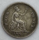 1842 Victoria British Silver Fourpence - British Milled  silver Groat 