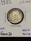 1835 Capped Bust Dime 10c Choice Vg Nice Toning  Silver Business Strike