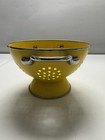 Yellow Enamel Strainer Colander With Silver Trim   Handles Vintage