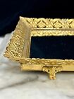 Vtg Large Gold Brass Footed Dresser Vanity Mirror Perfume Tray Mcm 14   