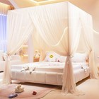 Akiky Princess Canopy Bed Curtains 4 Corners Post Mosquito Net - Cozy Drape