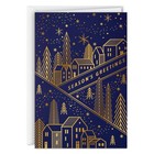 Modern Holiday Boxed Cards - 40 Cards   Envelopes  Gold Foil Houses   Trees  Nav