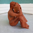 Antique Unique Rare American Native Indian Sitting Head In Hands Sculpture