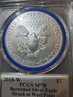 2018 W Burnished Silver Eagle Pcgs Sp70 John Mercanti Mint Engravers Series