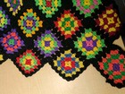 Vtg Granny Square Roseanne Afghan Crochet Multicolor Scallop Edge Blanket Throw 