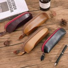 Handmade Leather Zipper Vintage Pen Bag Pencil Case Cosmetic Makeup Pouch Brush