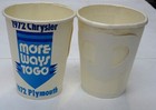 Rare Pair Mopar Chrysler Plymouth 1972 Dealership Advertising Paper Cups  2pcs 