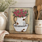 Primitive Floral Pitcher Basin Roses Hand Painted Reclaimed Wood Folk Art Decor