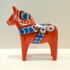 Vintage Nils Olsson Swedish Dala Horse     Red-orange Hand-painted Folk Art 6 5 